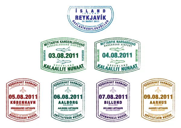 Razítka do pasů z Islandu, Grónska a Dánsko — Stock fotografie