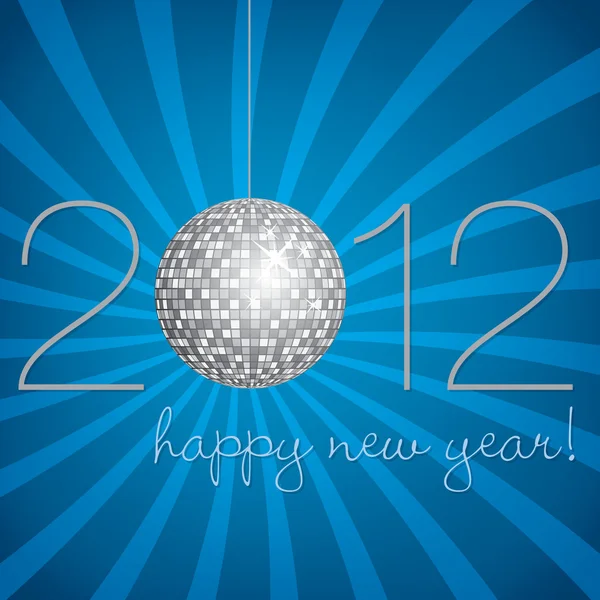 Bola disco azul y plata Happy New Year Card en formato vectorial — Vector de stock