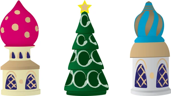 Uma ilustração vetorial de três decorações de árvores de Natal russas em um fundo branco — Vetor de Stock