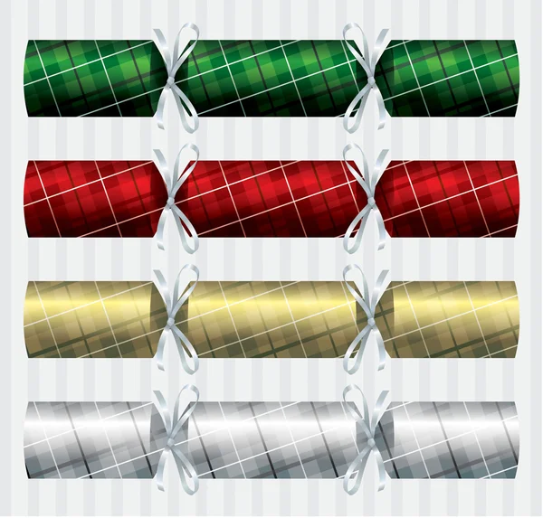 Plaid Tartan Christmas crackers in a variety of colours on a white background in vector format — Stock Vector