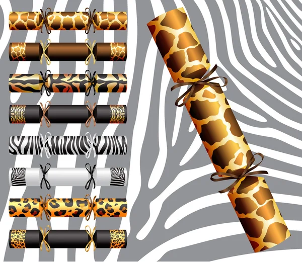 Zwierząt Drukuj petardy w formacie wektorowym. od góry do dołu - żyrafa, Tygrys, zebra i Lampart — Wektor stockowy