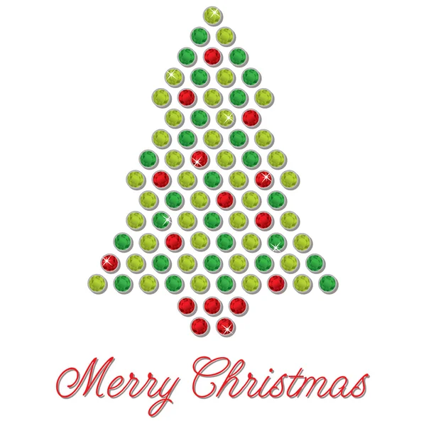 Cartão de árvore de Natal esmeralda, peridoto e rubi em formato vetorial — Vetor de Stock