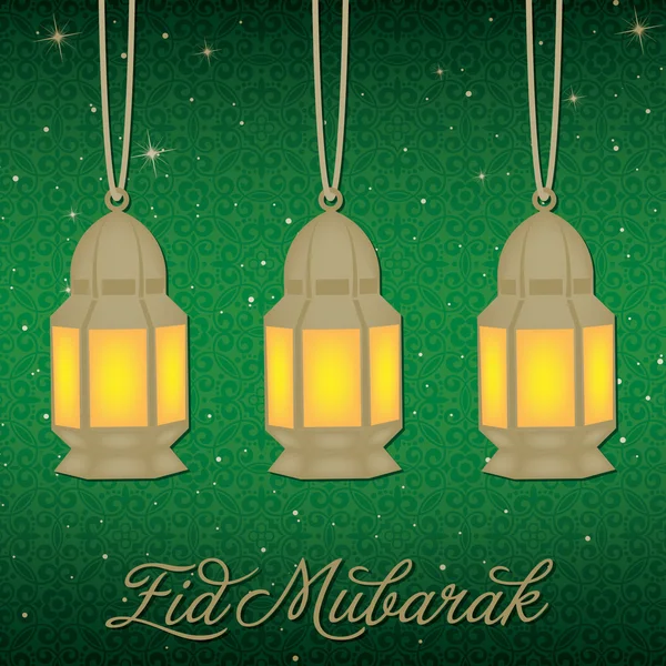 Gold lantern "Eid Mubarak" (Blessed Eid) card in vector format — Stock Vector