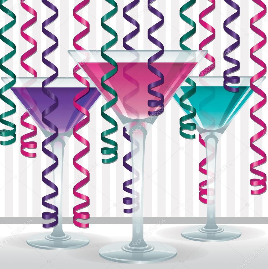 Bright cocktail and ribbon card in vector format