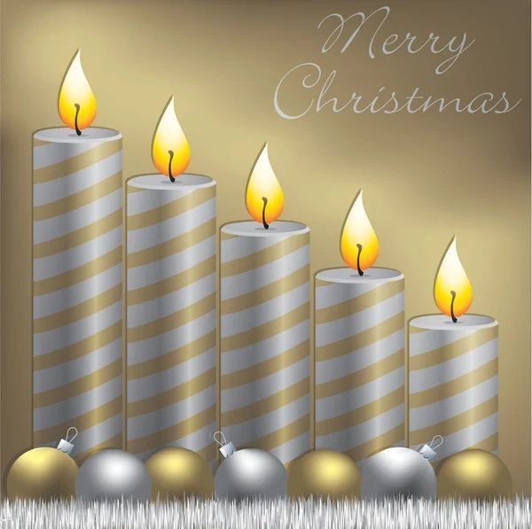 Feliz Navidad vela, bauble y tarjeta de oropel en formato vectorial — Vector de stock