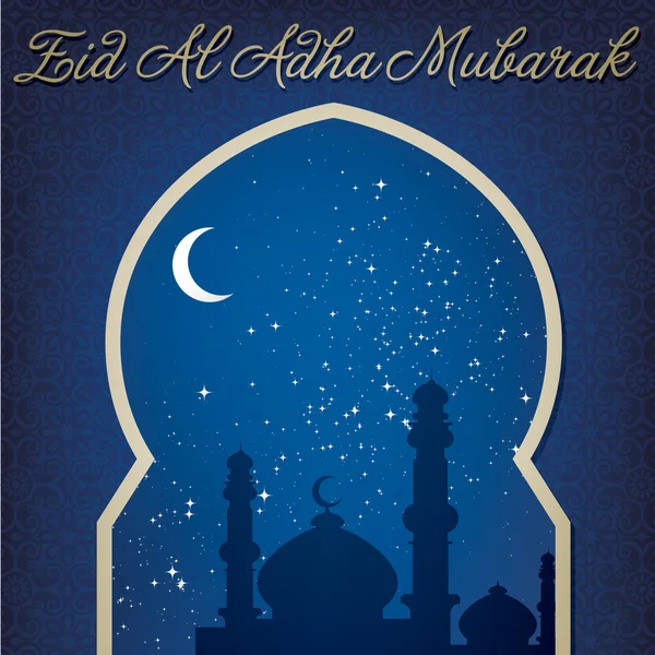 Ventana de oro tarjeta Eid Al Adha Mubarak Blessed Eid Al Adha en formato vectorial — Vector de stock