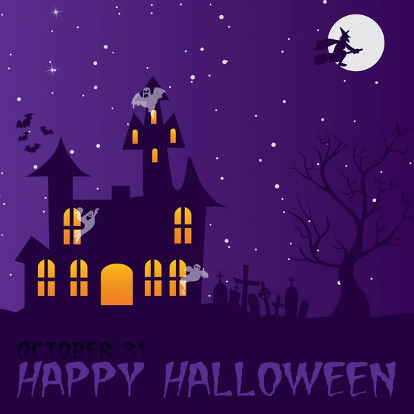 Casa embrujada Feliz tarjeta de Halloween en formato vectorial — Archivo Imágenes Vectoriales