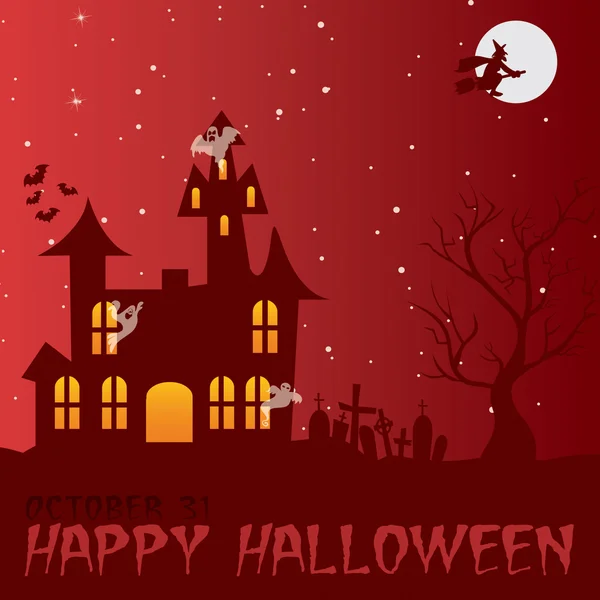 Strašidelný dům happy halloween karta ve vektorovém formátu — Stockový vektor