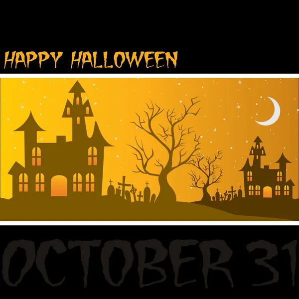 Strašidelný dům "happy halloween" karta ve vektorovém formátu — Stockový vektor
