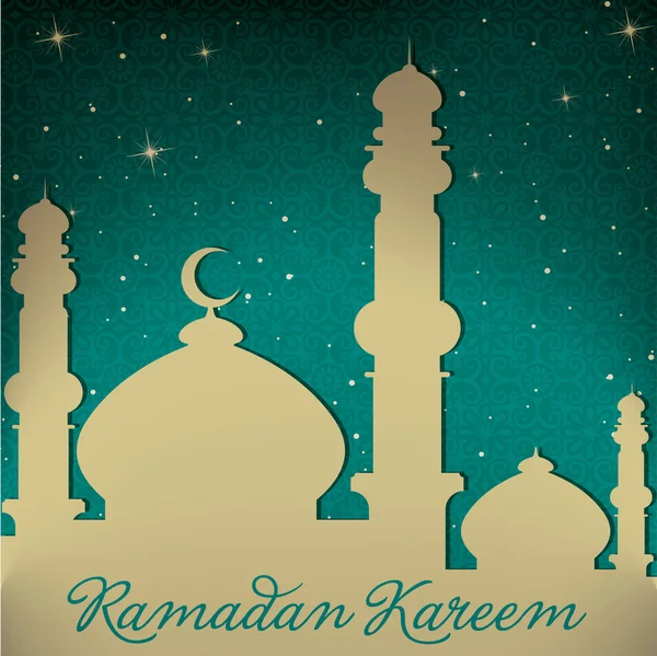 Wit goud zilver moskee en sterren "ramadan kareem" genereuze ramadan kaart in vector-formaat — Stockvector