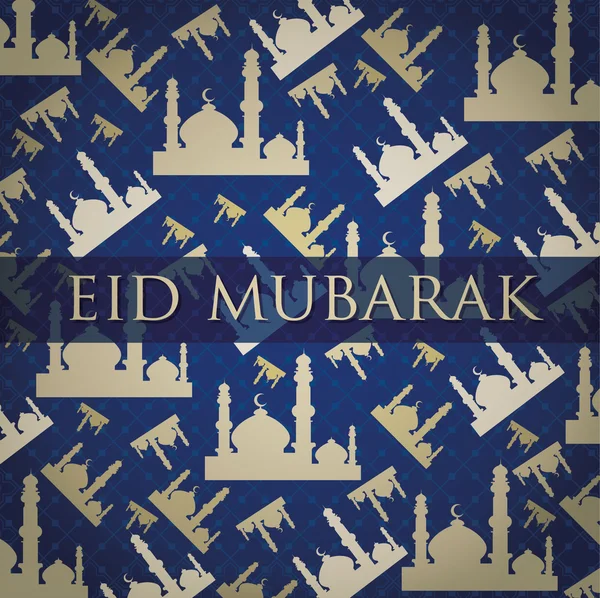 Mezquita de oro "Eid Mubarak" Tarjeta de dispersión bendito Eid en formato vectorial . — Vector de stock