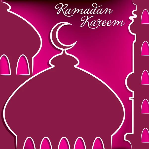 Mezquita dibujada a mano "Ramadan Kareem" (Ramadán Generoso) tarjeta en formato vectorial . — Vector de stock