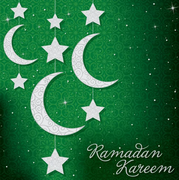 Luna crescente d'argento "Ramadan Kareem" Generosa carta Ramadan in formato vettoriale — Vettoriale Stock