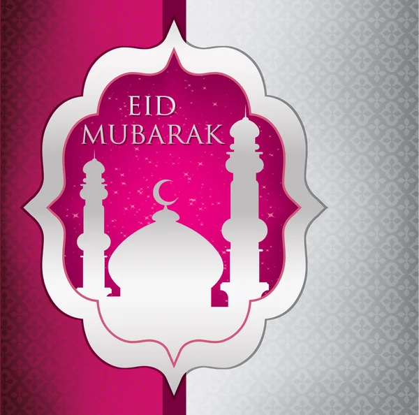 Cartão de mesquita Eid Mubarak (Blessed Eid) em formato vetorial —  Vetores de Stock
