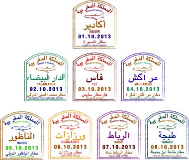 Stylized passport stamps of Morocco clipart