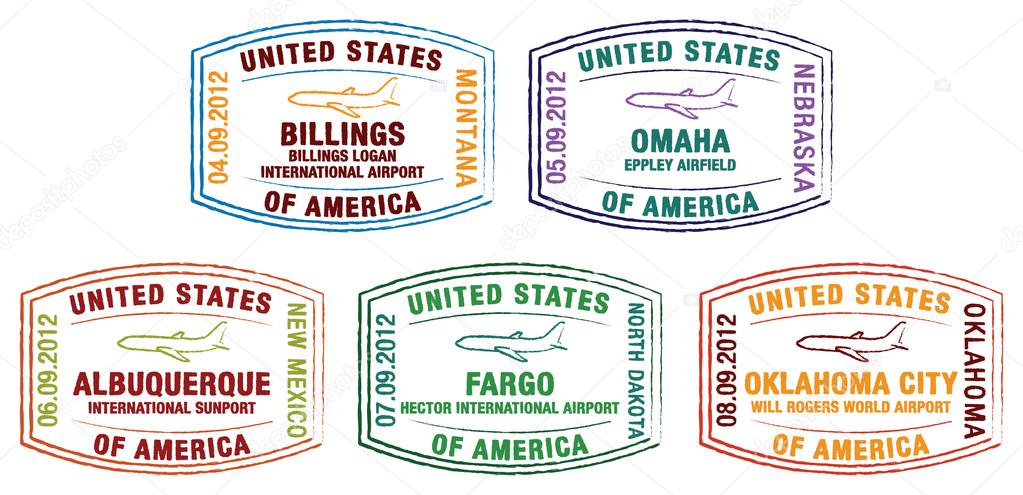 Passport stamps of major US airports