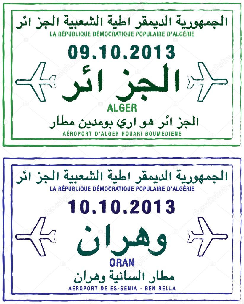 Stylized passport stamps of Algeria
