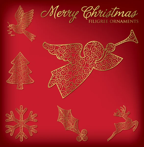 Christmas filigree ornament set — Stock Vector