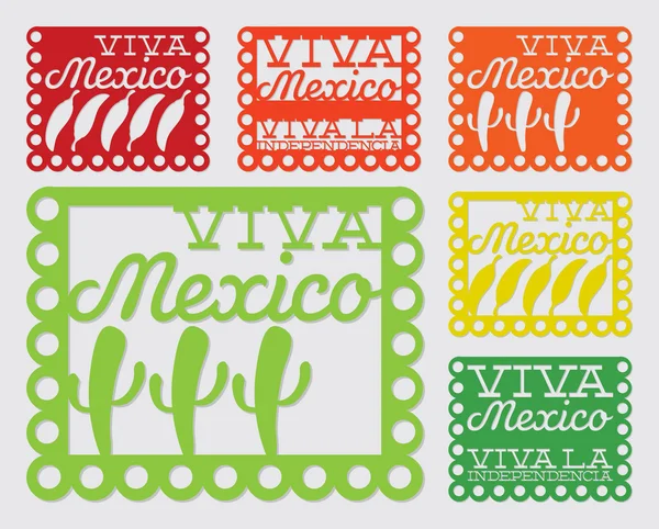 Meksiko 'papel picado' set - Stok Vektor