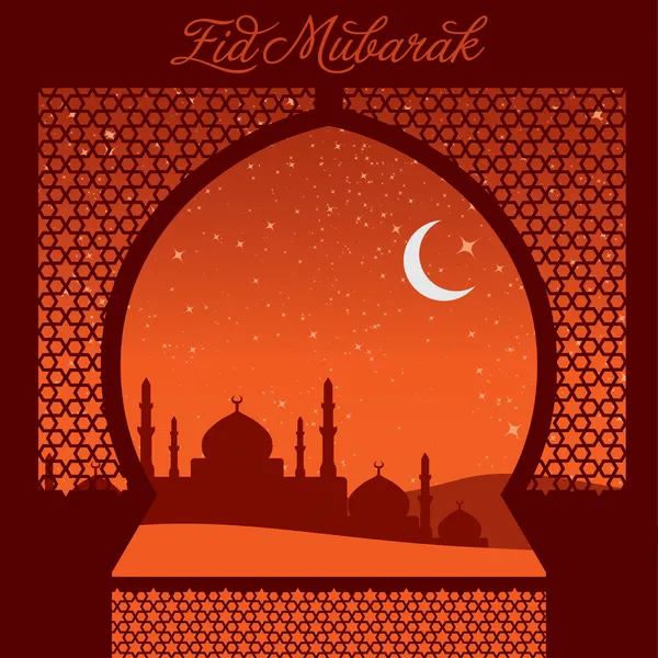 Window "Eid Mubarak" card — Stock Vector