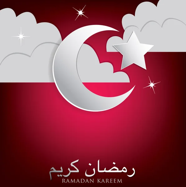Lua, estrelas e nuvem "Eid Mubarak " — Vetor de Stock