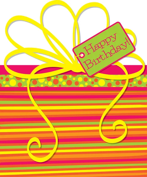 Caja de regalo brillante tarjeta de cumpleaños — Vector de stock