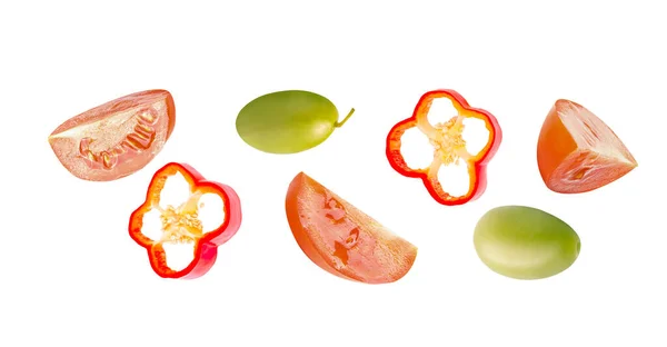 Μονωμένα Λάβαρα Λαχανικών Πράσινες Ελιές Κόκκινες Ντομάτες Και Πιπεριές Μονοπάτι — Φωτογραφία Αρχείου