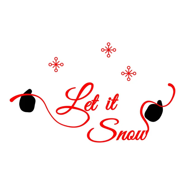 Deja que nieve invierno saludos letras rojas con guantes ilustración con copos de nieve — Archivo Imágenes Vectoriales