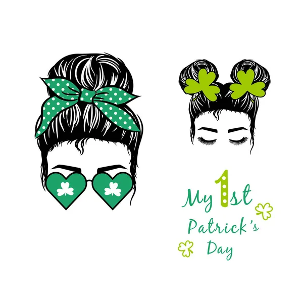 Mein erster St. Patrick 's Day Mutter und Tochter chaotisch Brötchen Vektor-Design. St. Patrick 's Day Design für Baby und T-Shirt Design, Einladungskarten Stockillustration