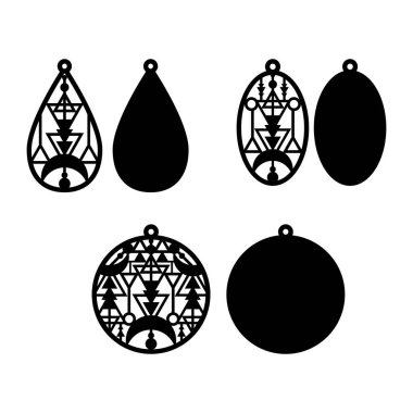 Küpeler etnik akrilik ve ahşap mücevher şablonu kesiyor. Lazer kesme makineleri için şablonlar.