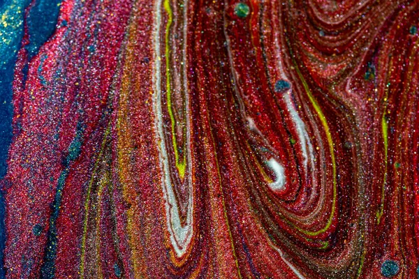 Abstrakte bunte Hintergrund gemischter mehrfarbiger Acrylfarben mit Funkeln — Stockfoto