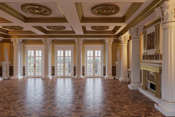3D визуализация интерьера зала в классическом стиле — стоковое фото