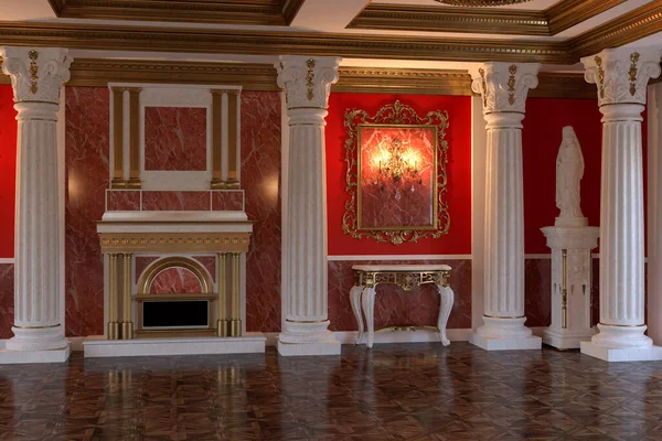 3D визуализация интерьера зала в классическом стиле — стоковое фото