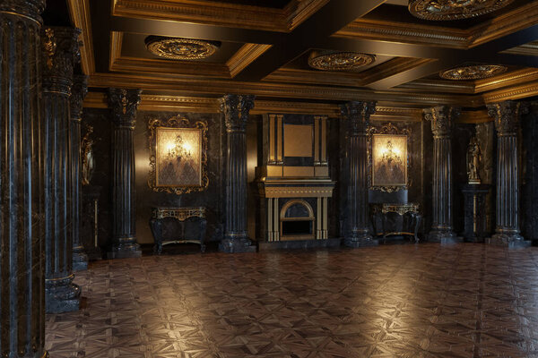3d render of the interior of the hall in a classic style