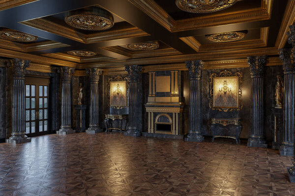 3d render of the interior of the hall in a classic style