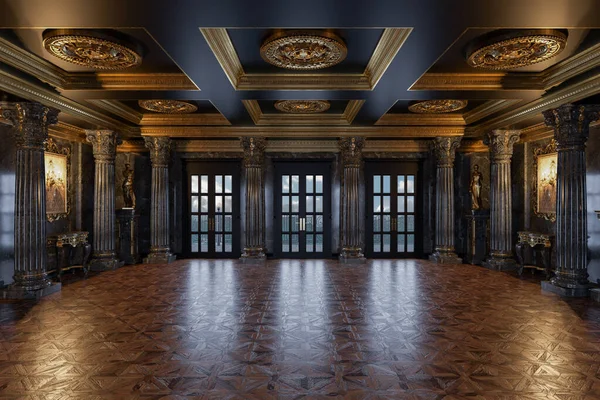 3D-Darstellung des Innenraums der Halle im klassischen Stil lizenzfreie Stockfotos