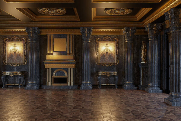 3d render of the interior of the hall in a classic style