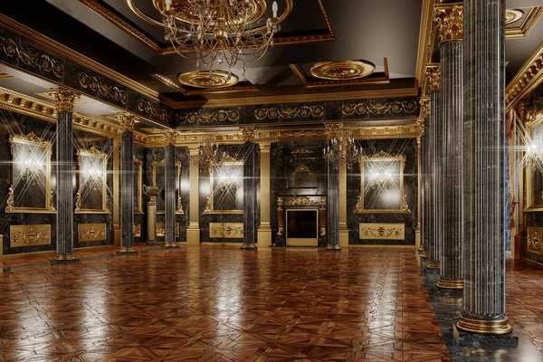 Rendering 3d degli interni della sala in stile classico — Foto Stock