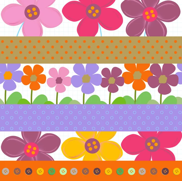 ストリップ パターン - 花のベクトルの背景 — ストックベクタ