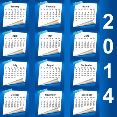 2014 takvim tasarım - hafta Pazartesi ile başlıyor.