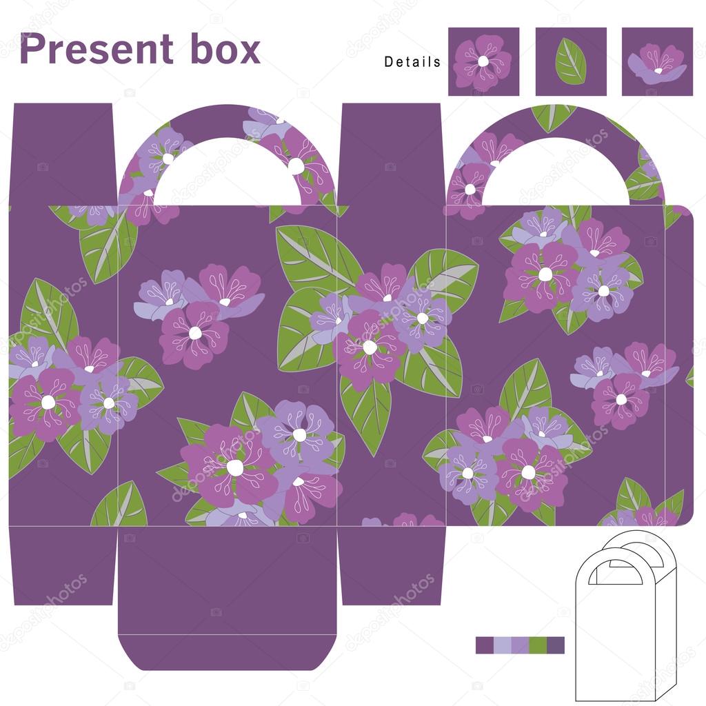 Box with purple flowers