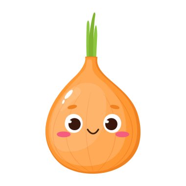 Çizgi film karakteri sarı soğan karakteri. Sebze yemek emoji vektör çizimi