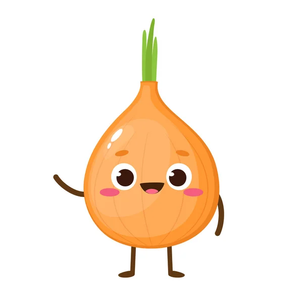 Caricatura Lindo Personaje Cebolla Amarilla Alimento Vegetal Emoji Vector Ilustración — Archivo Imágenes Vectoriales