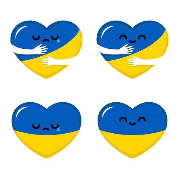 Підтримка України Руки Обіймаються Українським Прапором Серце Радісним Сумним Обличчям Ліцензійні Стокові Вектори