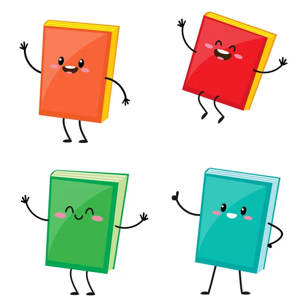 Set Funny Books Cartoon Book Characters Smiling Faces Back School 로열티 프리 스톡 일러스트레이션