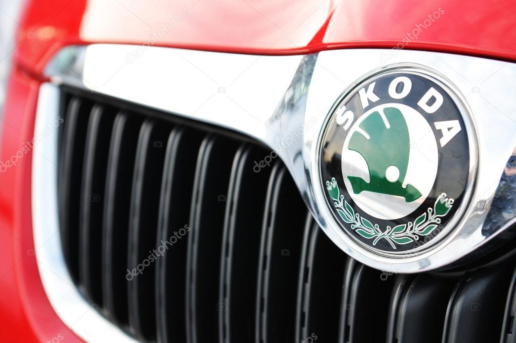 Skoda logo on red car