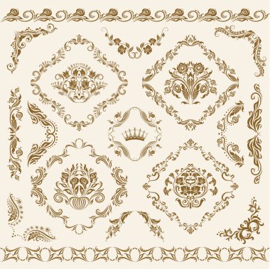 set vektör damask süsler.