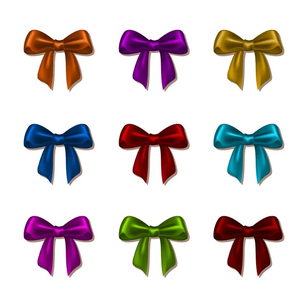 Set of elegant silk colored bows — Stock Vector