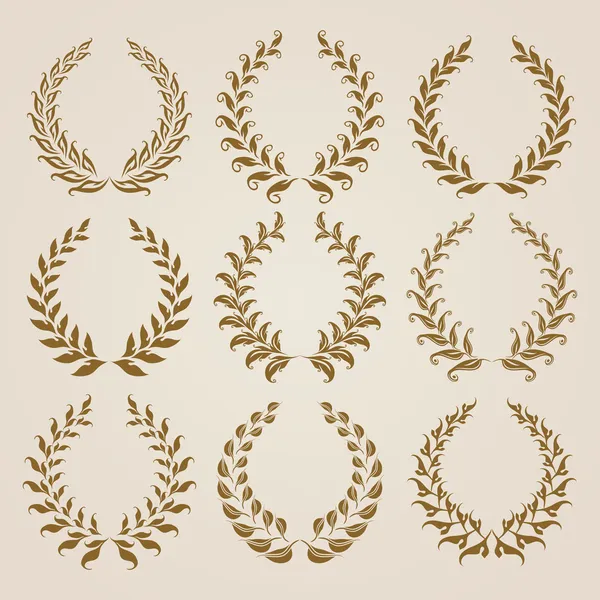 Conjunto de coronas de laurel de oro Vector . — Archivo Imágenes Vectoriales