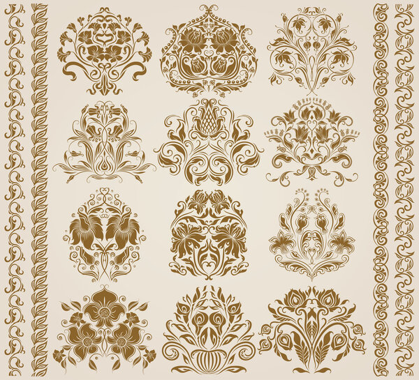 Set of vector damask ornaments.